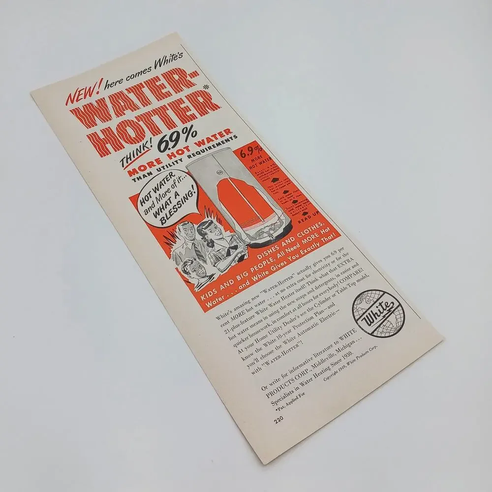 1949 Vintage Amana Freezer Model 18 White Water Heater Print Ad 1940s Housewife